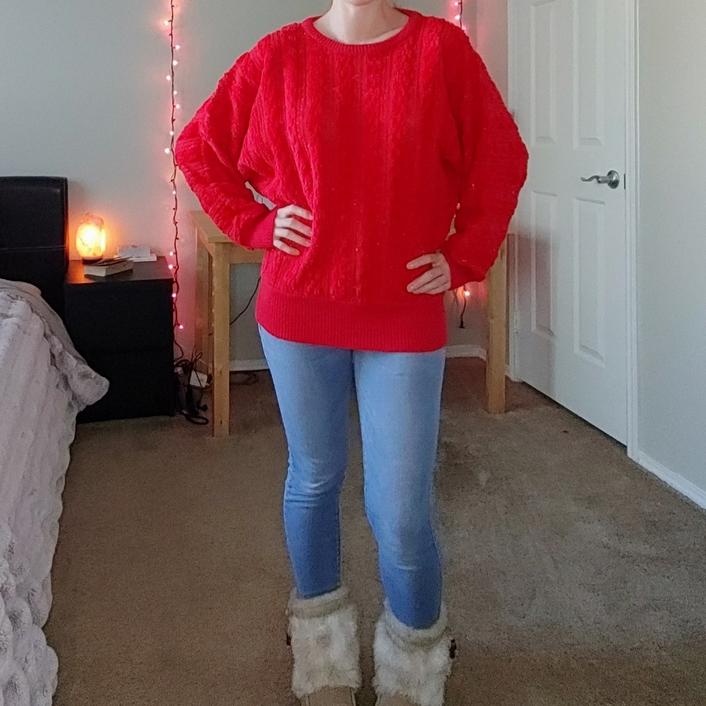 Classic red vintage chenille gold tinsel sweater - Picture 1 of 11
